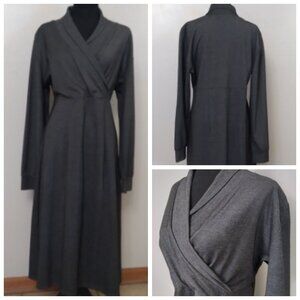 New Stanzino 2X (20-22) Gray Midi Dress, Soft Cotton Stretch, Lg Sleeve,Pullover
